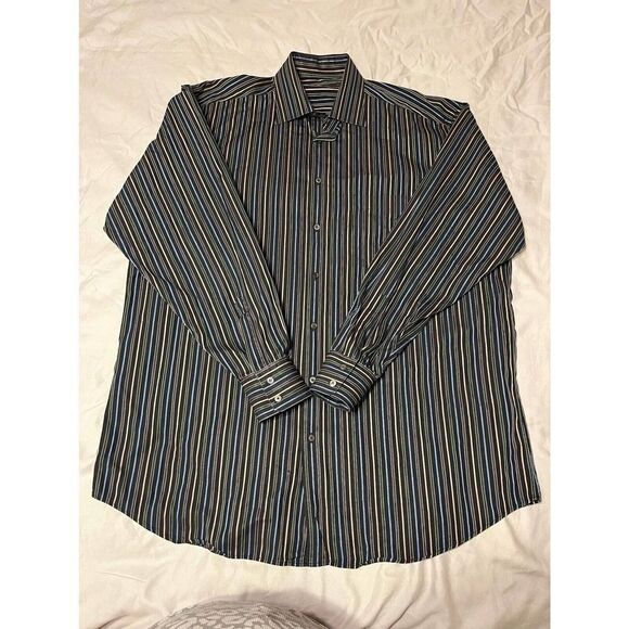 Ermenegildo Zegna‎ Men's Long Sleeve Dress Shirt Black Blue Beige Size XLT Tall - Picture 3 of 8